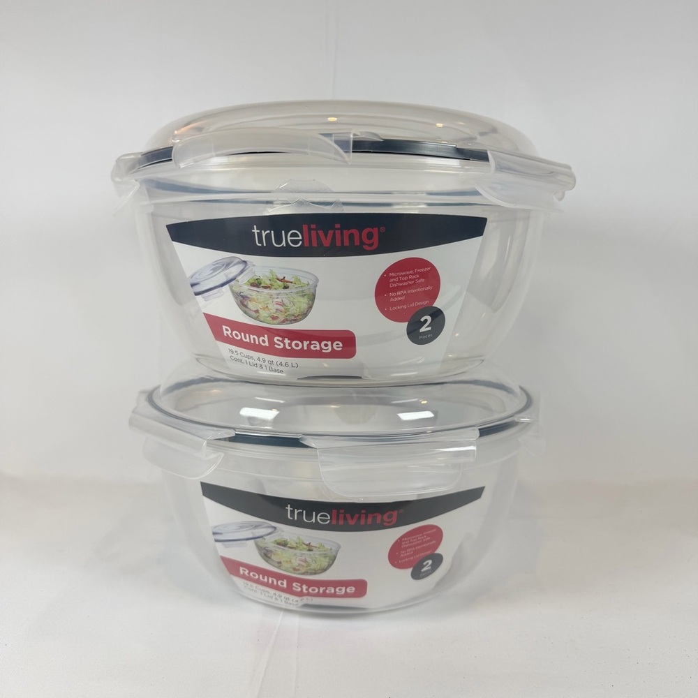 Giant Round Food Storage Container with Locking Lid 4.9 Quarts (4.6 L)2 Units